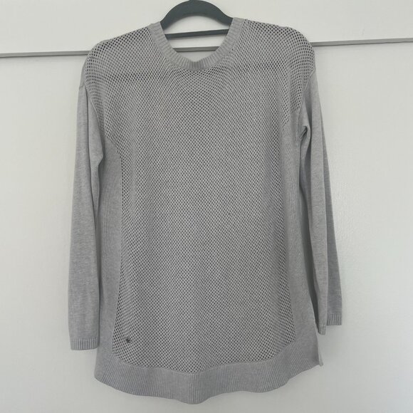 lululemon mesh crochet knit back soft sweater in grey - Picture 4 of 8